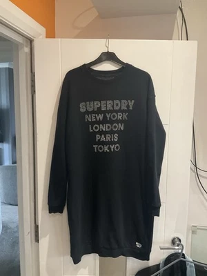 Ladies SUPERDRY black l/sleeve jumper/sweater dress silver beaded logo size 12 - Image 1 of 4
