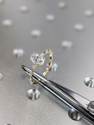 2.00 CT Oval Cut Real Moissanite Women's Engagement Ring 14k Yellow Gold Plated - Image 1 of 4