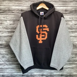 Vintage San Francisco Giants Hoodie Sweatshirt Mens Large Black Pinstripe Sleeve - Picture 1 of 8