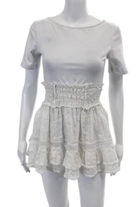 Sunday Tropez Womens Linen Smocked Layered Mini Skirt White Size OS - Picture 1 of 5