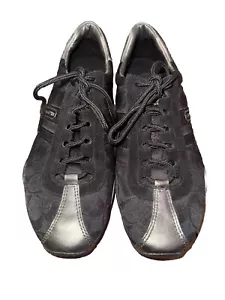 Coach Katelyn Sneaker Damen 7,5 M Schwarz Silber Monogramm Schnürung - Bild 1 von 7