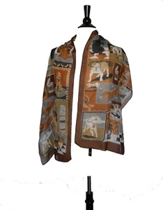 Bufanda BAAR & BARBAS Marrón Gris Perros Mujer Chal Envoltura 15""x60"" Hecho en Italia - Imagen 1 de 3