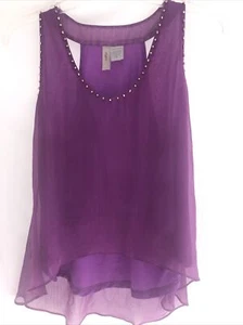 Aggie Juniors MEDIUM Sheer High Low Beaded Tank Top - Picture 1 of 6