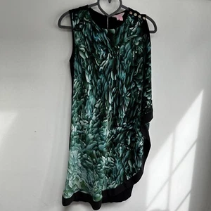 Ted Baker Patra Dress Size 1 UK 8 Green Botanical Pattern Shoulder Cascade Event - Picture 1 of 7