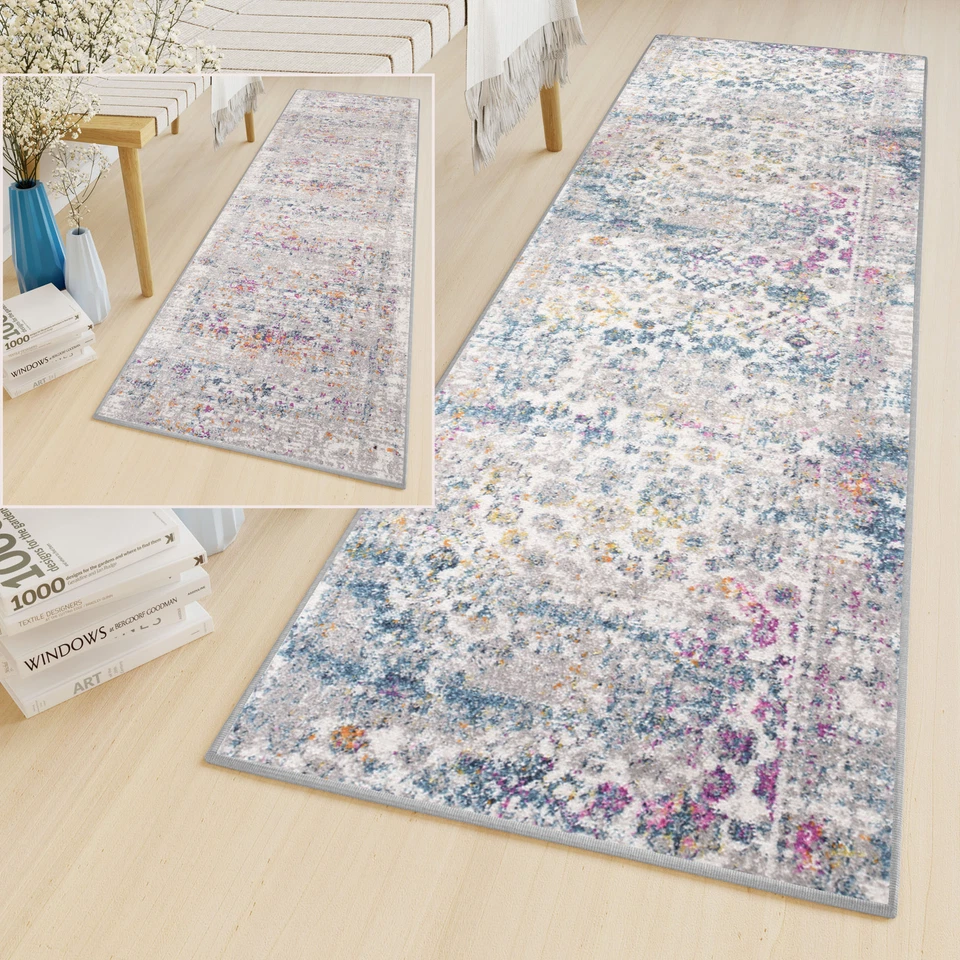 Teppich Läufer Modern Mehrfarbig Blumenmuster Verwischt Kurzflor FlurWohnzimmer - Bild 1 von 1
