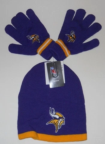 MINNESOTA VIKINGS YOUTH SIZE REEBOK STOCKING CAP AND GLOVES NWT Cover
