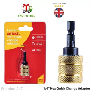 1/4 Inch Keyless Drill Bit Chuck Quick Change Adaptor Converter Hex Shank Adapt - Picture 1 of 12