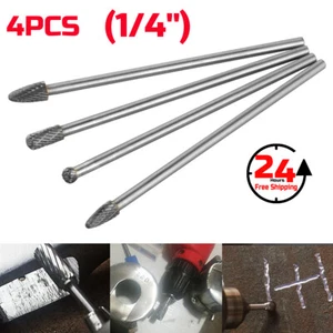 4 Rotary Burr Set Head Tungsten Carbide Burrs 6mm (1/4'') Shank Double Cut Bit - Picture 1 of 11