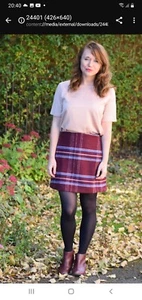 AVENUE BURGUNDY MIX WOOL BLEND CHECK SHORT SKIRT SZ 8 LINED WORN ONCE - - Picture 1 of 3