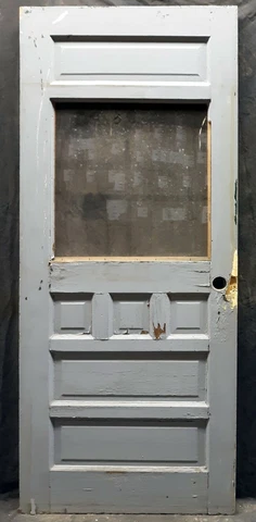 32x78" Antique Vintage Old Reclaimed SOLID Wood Wooden Entry Door 6 Panels Glass Cover