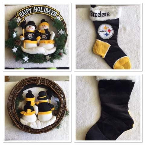 NFL PITTSBURGH STEELERS 20” SNOWMAN CHRISTMAS DOOR WREATH & 17” STOCKING BEST $$ Cover