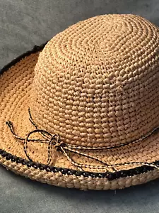Scala Straw Raffia Hat Natural Beige w/ Black Trim One Size NWOT - Picture 1 of 9