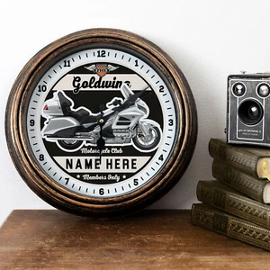 Personalised Motorcycle Clock Honda Goldwing Bike Garage Glass Wall Gift MBC18 - Picture 1 of 7