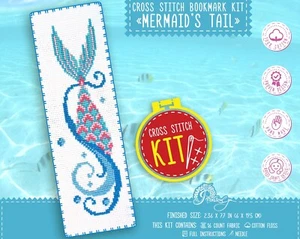 Fairy cross stitch bookmark kit - Mermaid Tail embroidery kit Counted pattern - Picture 1 of 10