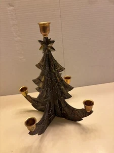 Brass Christmas Tree With 5 Candle Holders 12"x 7" - Picture 1 of 6