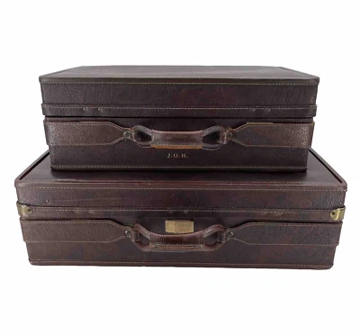Juego de 2 piezas de equipaje con cinturón Hartmann vintage marrón con monograma hecho en EE. UU. Foto 1 de 4