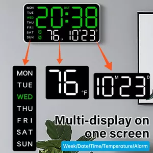 Reloj de Pared Digital Grande LED Rectangular Temperatura Fecha Pantalla Semanal 12/24H - Imagen 1 de 24