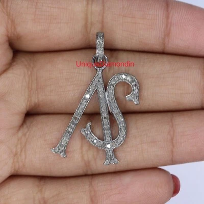 Letter AS Natural Diamond pendant 925 Sterling Silver Handmade Pendant Jewelry - Image 1 of 4