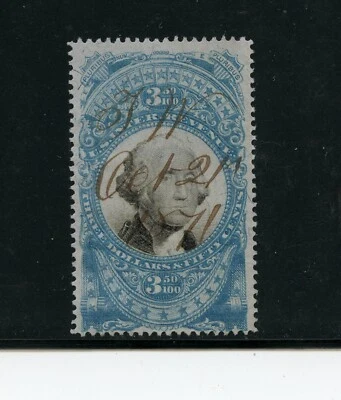 U.S. #R126 (U834) Washington $3.50 blue & black, 1871 issue, used, VF, CV$500.00 - Image 1 of 2