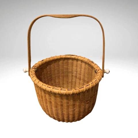 Nantucket Lightship Basket Squared Swing Handle Wood Bottom Handwoven Vintage Cover