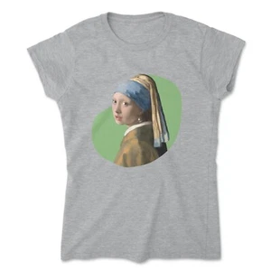 Girl with a Pearl Earring Women's T-Shirt, Famous Painting Ladies Fitted Top - Picture 1 of 7