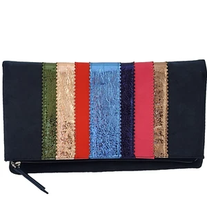 Stella & Dot Colorful Metallic Striped Navy-Blue Fold Over Clutch Pouch Bag - Picture 1 of 13