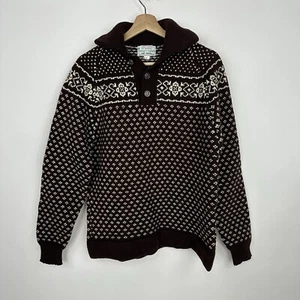 Moriarty Sweater L Mens Brown Nordic Snowflake Heavy Wool 80's Handmade Stowe VT - Picture 1 of 9