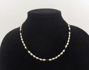 Vintage 18" Baroque White Pearl Necklace Black Spacer Bead 12K Gold Filled Clasp - Picture 1 of 8