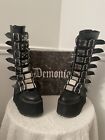 Bottes plates-formes gothiques pour femmes Demonia Damned-318 américaines noires avec boucles