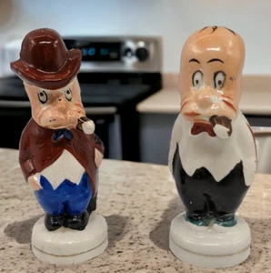 Vintage Silent Sam Adamson Old Men Smoking Cigars Salt & Pepper Shakers Japan - Picture 1 of 6