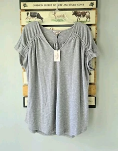 Juicy Couture Blouse Top Women's Size XXL Gray Short Sleeve Ruched V Neck Casual - Picture 1 of 13
