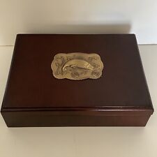 Mens Fish Trout Salmon Wood Valet Jewelry Lure Box Brown