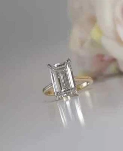 Anillo de diamantes cultivados en laboratorio con certificación IGI 3 quilates corte esmeralda certificado IGI de oro amarillo sólido de 14 quilates - Imagen 1 de 9