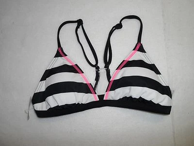 Blusa de biquíni Juicy Couture Sport Promenade listrada bloco racerback PRETO BRANCO P - Imagem 1 de 3