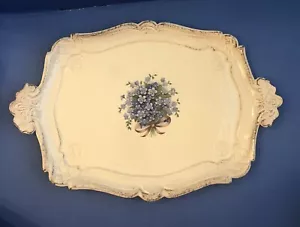 Vintage Florentine Italian Italy Forget Me Nots Decoupage Ornate Carved Tray - Picture 1 of 8