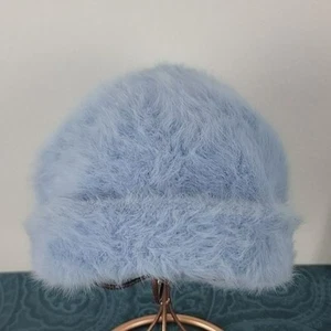Beanie Hat Soft Baby Blue Knitted Rabbit Fur Circumference 16" Children's - Picture 1 of 8