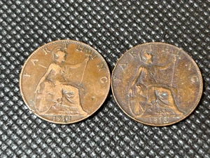 2 ~ 1912 & 1915 Farthing - Edward V British Copper Coins - Picture 1 of 2