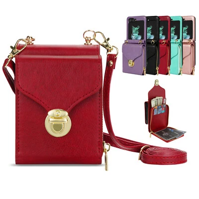 Для Samsung Galaxy Z Flip7 6 5 4 3 молнии карман кожаный через плечо бумажник чехол - Изображение 1 из 4