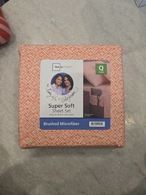 4-Piece Orange Warm Geo Super Soft Microfiber Bed Sheet Set, Queen - Image 1 of 4