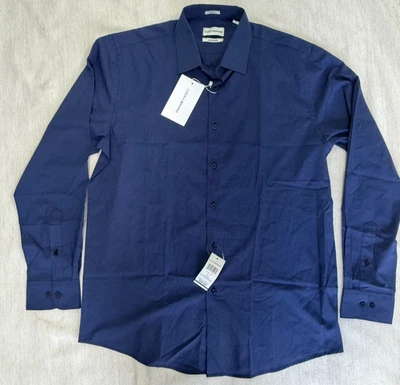 NWT Lucky Brand 4 way Stretch Men Size L 16-16.5 Blue Slim Fit Long Sleeve Shirt - Image 1 of 3