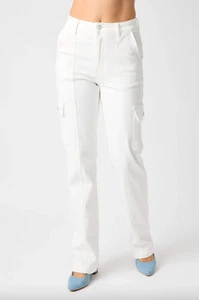 Judy Blue Women’s 14W White High Rise Cargo Straight Leg Jeans JB88796 - Picture 1 of 11