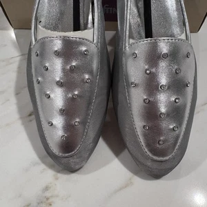 VINTAGE 1980'S Silver Mesh Rhinestone Flats Slip Ons Size9 Sparkle NIB - Picture 1 of 13