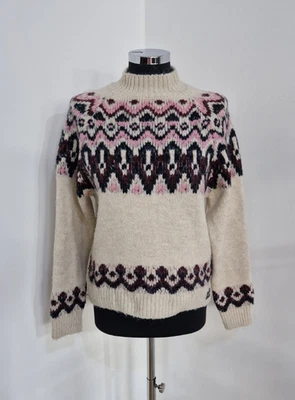 Superdry fair isle jumper size 12 beige pink chunky furry Christmas nordic - Image 1 of 4
