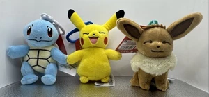 Pokemon Plush Pikachu Eevee Squirtle 4” Backpack Clip On Keychains NWT Jazwares - Picture 1 of 2