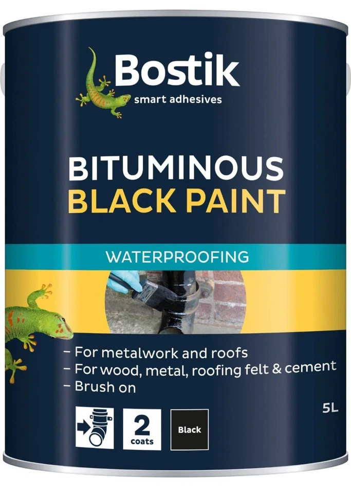 5L Bostik Bituminous Schwarz Lack Imprägnierung (2 x 2,5 LTR) Schlosserei Dächer 5L