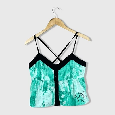 Fox Racing Peplum Tank Top Womens S Green Tie Dye Criss Cross Y2K Grunge - Image 1 of 4