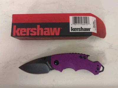 Navaja de bolsillo Kershaw mango púrpura Shuffle Linerlock KS8700PURBW hoja de retrolavado Foto 1 de 2
