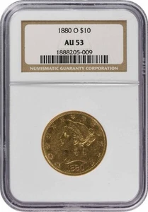 1880-O $10 Gold Liberty Head AU53 NGC - Picture 1 of 4