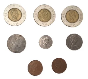 8 x Vintage CANADIAN COINS 2$, 25, 10, 5 Cents, 1 Penny 1971, 78, 80 & 1996 - Picture 1 of 2
