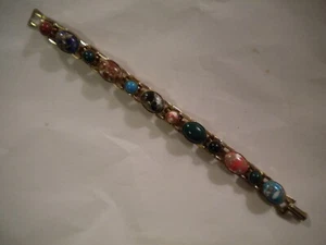 Vintage Gold Tone Chain Colorful Stones 7¼ Bracelet - Picture 1 of 2